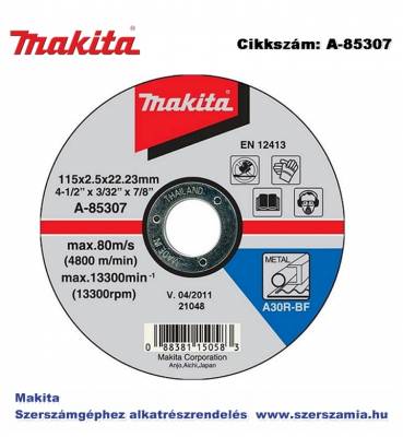 Vágókorong ACÉL 115x2,5 mm T2 MAKITA (MK-A-85307)